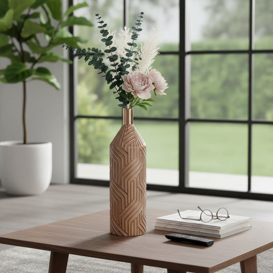 Decorative Oversized Vase with Pebble Pattern for Living Room Decor - Modern Glam Flower Vase for Bedroom Styling, Office Accent, or Home - Stylish Coffee Table or House Decor Vase - 28" Brown
