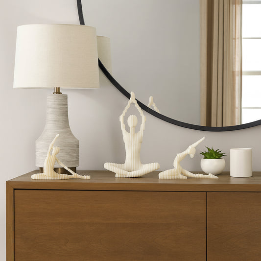 Decorative Statues for Home and Office – Yoga Pose Sculptures Perfect for Coffee Table, Shelf, or Bathroom Decor – Elegant Ornaments for Living Room That Adds Calm and Style Set of 3 – 10", 16" White