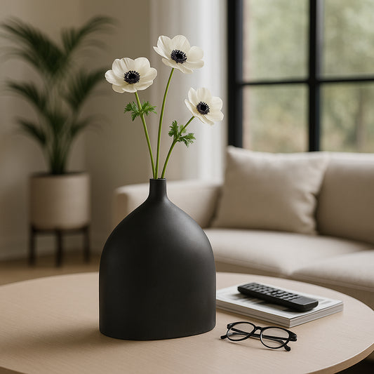 Decorative Sleek Metal Vase for Living Room Decor - Contemporary Sculptural Flower Vase for Home Accent, Bedroom, and Office Decor - Stylish House Accessory for Tabletop Display - 12" Gray
