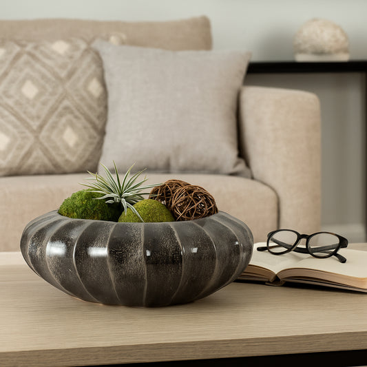 Sophisticated Glazed Pottery Decorative Bowl for Coffee Table - Round Bowl for Kitchen Counter Decor, Key, or Candy Storage - Modern Centerpiece Table Decoration and Home Decor Accents - 6.75", Black