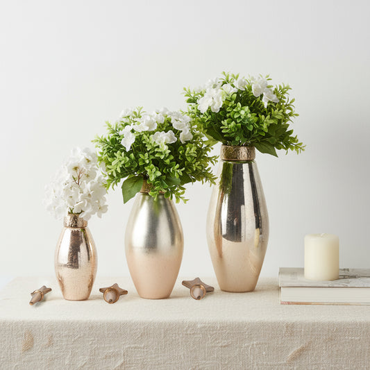 Decorative Glass Bottle Vases with Removeable Lid for Living Room Decor - Contemporary Flower Vase Accents for Entryway, Bedroom, and Home - Perfect House or Office Decor Set of 3 - 21", 17", 12" Gold