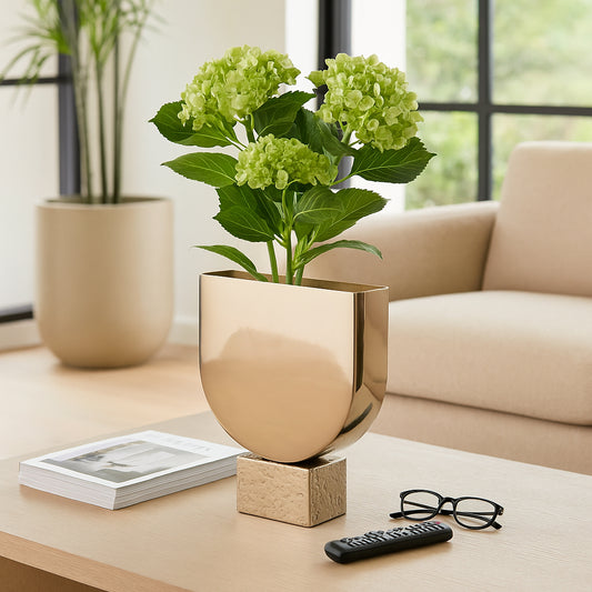 Decorative Metal Vase with Narrow Pedestal Base for Living Room Decor - Styligh Home Decor Accent Perfect for Office, Table, or Bedroom Decor - Modern Sculptural Vase for Room Display - 16" Gold