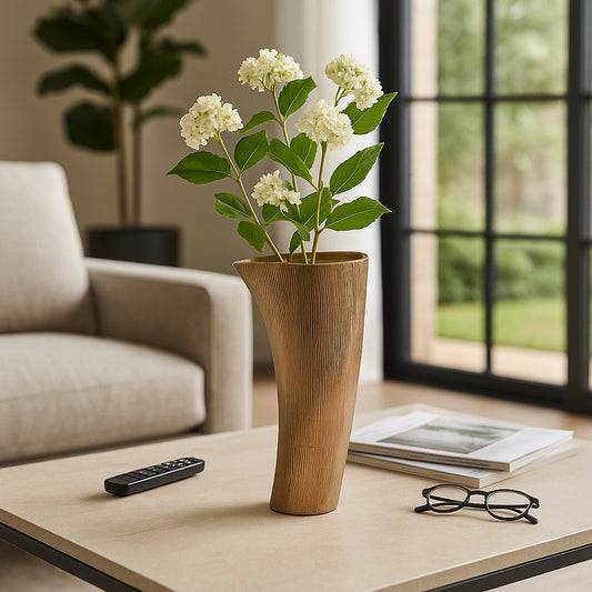 Decorative Abstract Metal Flower Vase for Living Room Decor - Contemporary Sculptural Vase Perfect for Bedroom, House, and Tabletop Decor - Unique Home Accents for Office Display - 15", Gold
