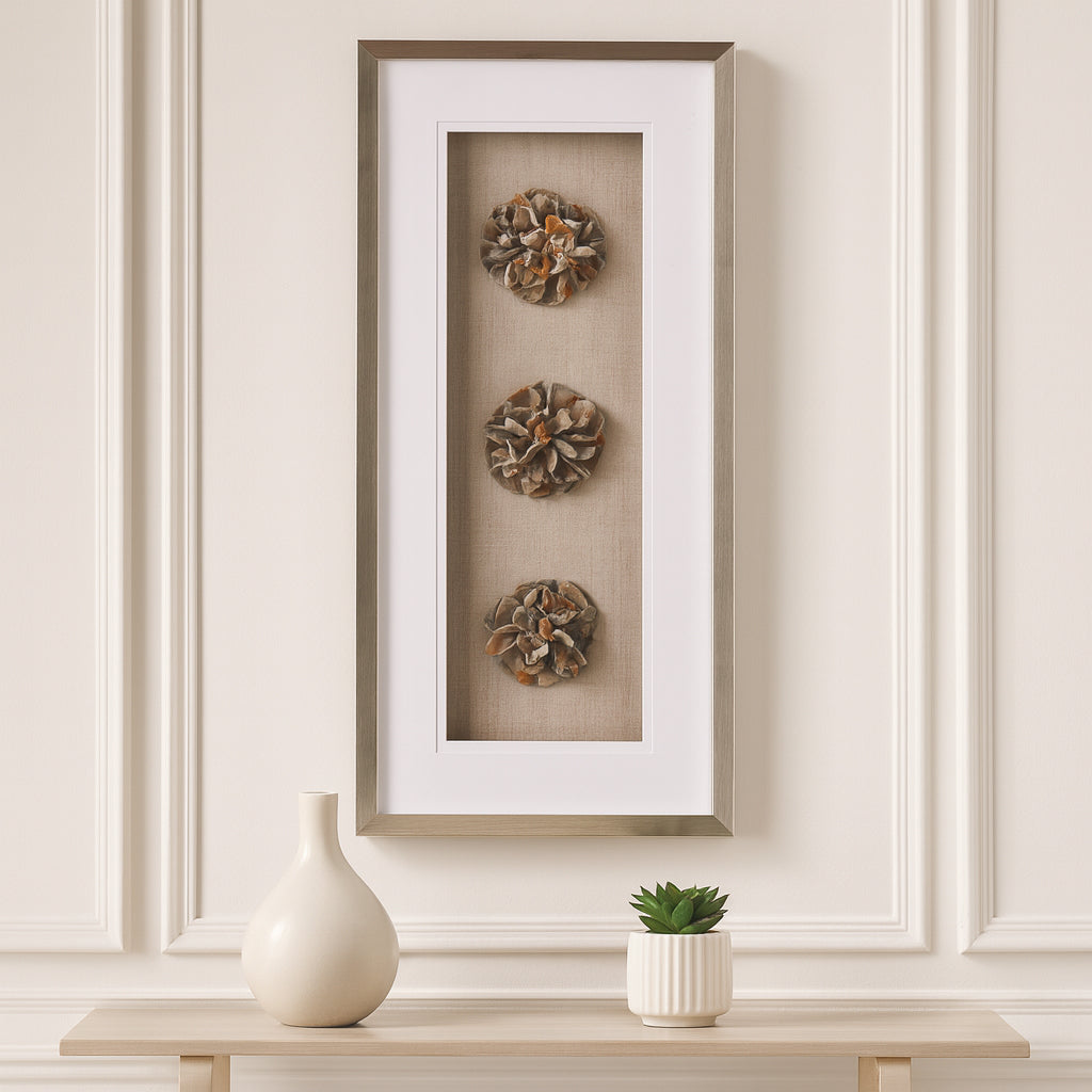 Home Decor Wall Art for Living Room – Chic Agate Flower Shadow Box with Wood Base Perfect for House and Dining Room Decor – Modern Hanging Wall Decor, Canvas and Framed Wall Art – 35" Brown & White
