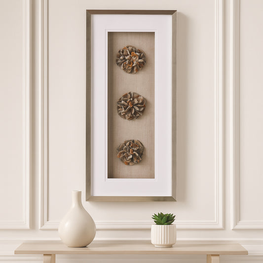 Home Decor Wall Art for Living Room – Chic Agate Flower Shadow Box with Wood Base Perfect for House and Dining Room Decor – Modern Hanging Wall Decor, Canvas and Framed Wall Art – 35" Brown & White