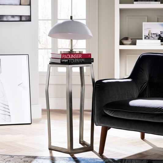 End Table, Side Table, or Night Stand for Home Decor - Marble Accent Table with Pentagon Top and Slim Frame for Small Spaces - Chic Table for Living Room, Bedroom, or Office - 26" Silver & Black