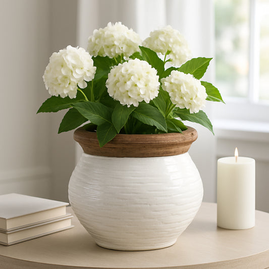 Home Decor Flower Pot and Planter – Modern Ceramic Pot for Indoor and Outdoor Plants, Succulents, and Herbs – Earthy Decorative Accent for Room, Garden, Patio, or Entryway Decor – 7" White & Tan