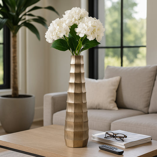 Decorative Tall Metal Vase for Living Room Decor - Elegant Flower Vase for Home Accent, Room, and Office Decor - Stylish Sculptural Vase for Room, Tabletop, and House Decor Display - 20", Gold