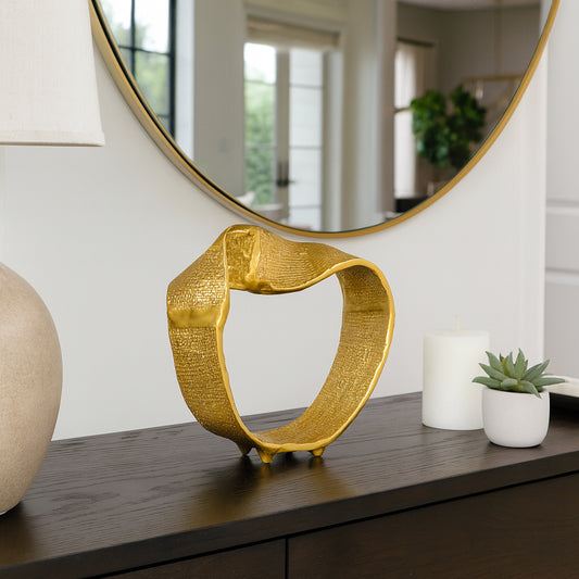 Home and Office Decorative Ornament – Minimalist Aluminum Loop Sculpture with Curved Shape for Living Room, Coffee Table, and Shelf Decor – Artistic Statue That Elevates Modern Interiors – 10" Gold