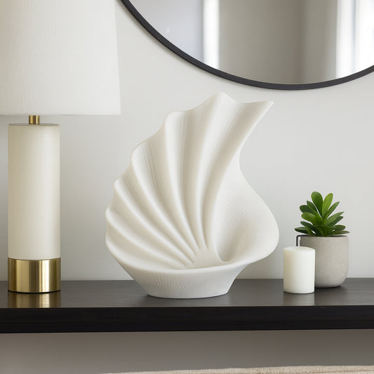 Home and Office Ornament for Living Room Decor – Elegant Polyresin Sculpture with Flowing Curved Shell Design – Coastal-Inspired Home Accent Statue for Bedroom, Bathroom, or Shelf Decor – 16" White