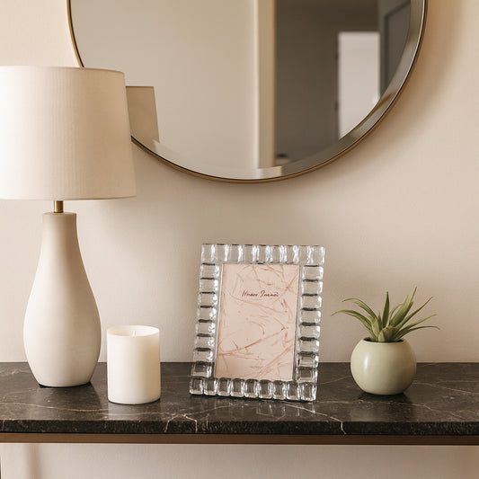 Picture Frame for Tabletop Decor – Rectangular Crystal Photo Frame with Beveled Edge Design and Coastal Style Perfect for Travel Photos or Entryway Photo Display – Chic Decorative Frame – 8" Clear