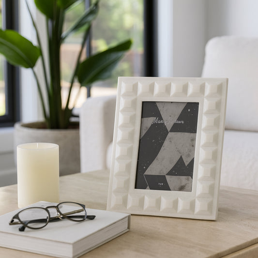 Picture Frame for Tabletop Decor – Photo Frame with Block Border Design Perfect for Travel Photos or Entryway Photo Display – Rectangular Polyresin Decorative Frame for Home and Office – 10" White