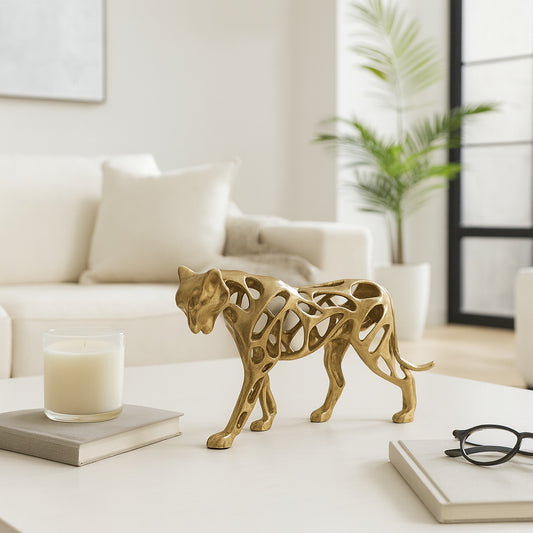 Elegant Metal Lioness Sculpture for Home or Bathroom Decor - Figurine for Office, Room, and Living Room Decor - Stylish Ornaments Accent Statues for Shelf Display or Coffee Table Decor - 8", Gold