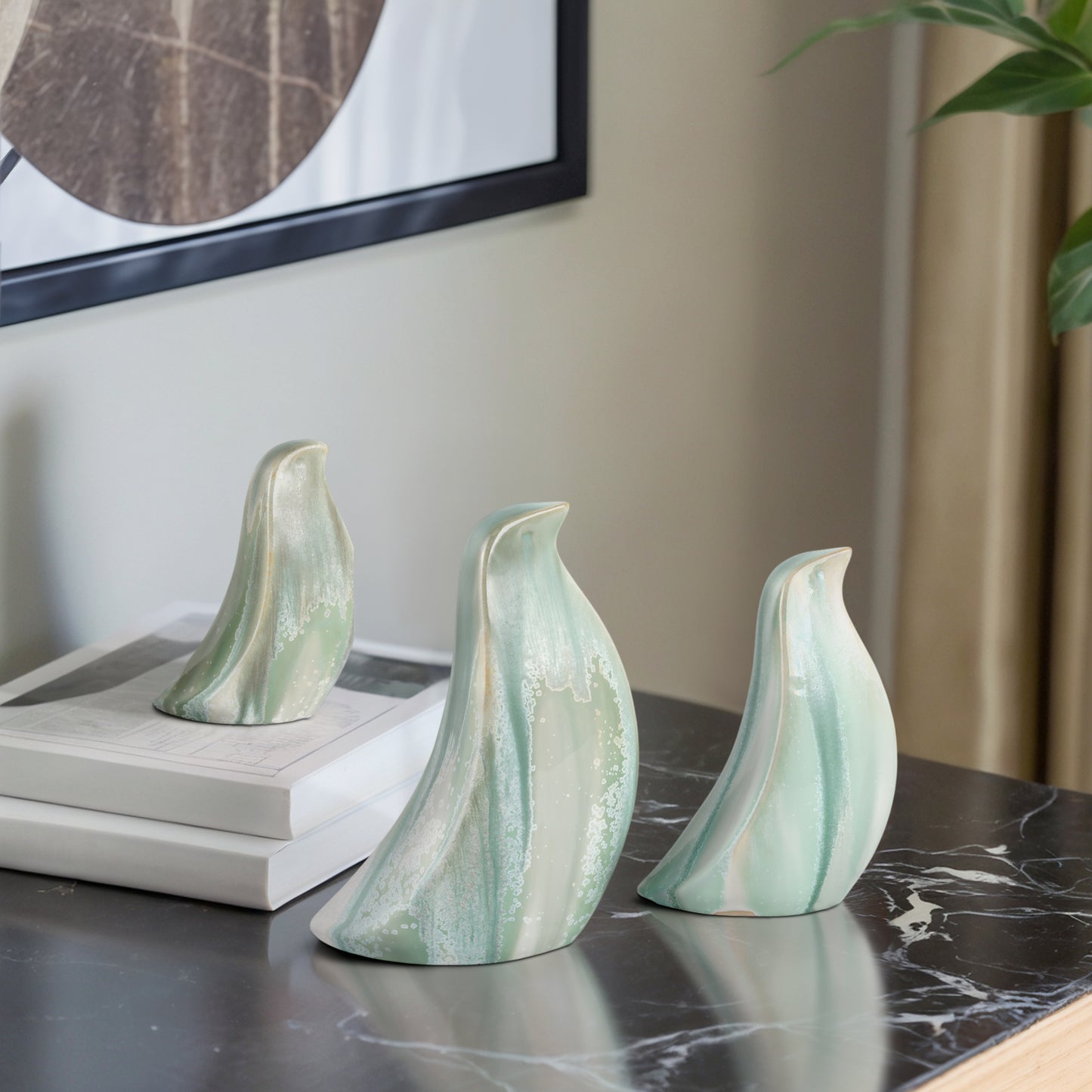 Modern Ceramic Ceramic Bird Decorative Objects in Sleek Transitional Contemporary Design - Versatile Abstract Sculptures - Set of 3