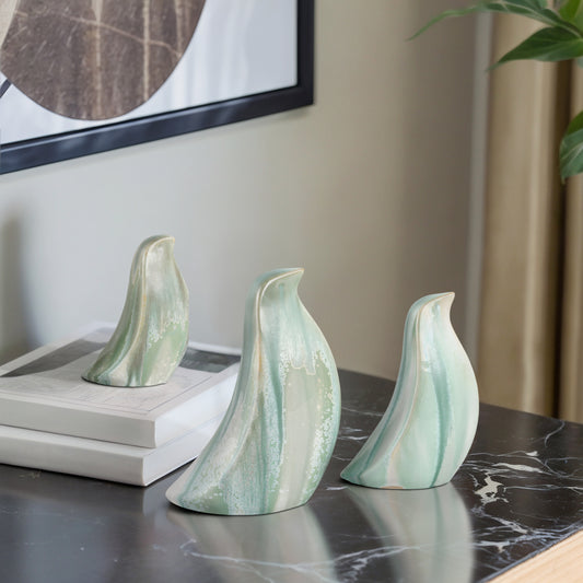Modern Ceramic Ceramic Bird Decorative Objects in Sleek Transitional Contemporary Design - Versatile Abstract Sculptures - Set of 3
