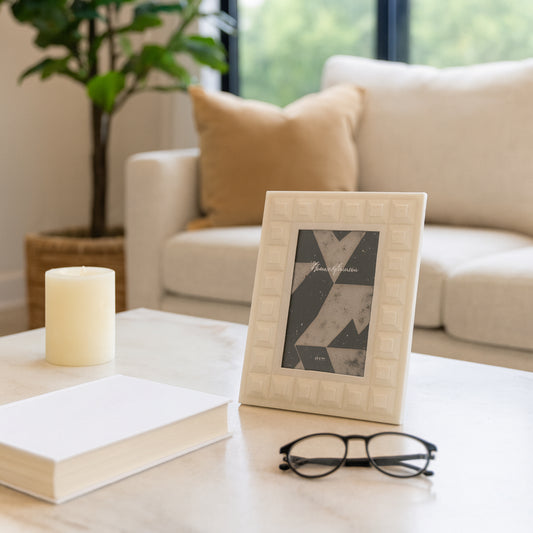 Picture Frame for Tabletop Decor - Photo Frame with Block Border Design Perfect for Travel Photos or Entryway Photo Display - Rectangular Polyresin Decorative Frame for Home and Office - 9" White