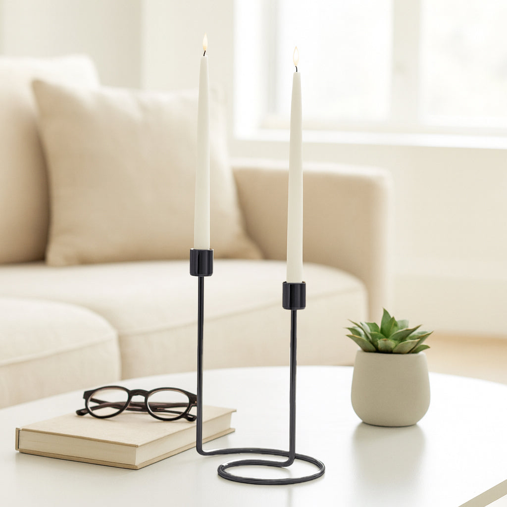 Decorative Taper Candle Holders for Living Home Decor – Swirl Candle Holder Centerpieces for Table, Office or Mantel – Metal Taper Candlestick Holders for a Warm Glow in Living Room - 8" Jet Black