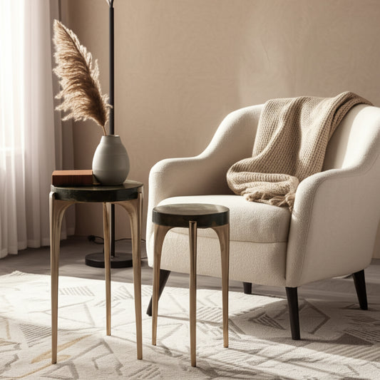 End Tables, Side Tables, or Night Stands - Slender Metal Nesting Tables with Slim Legs - Minimalist Contemporary Style for Home, Living Room, or Bedroom Decor Set of 2 - 24", 20"