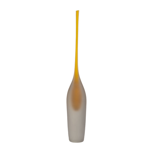 Ness & Jord  24" Creative Glass Bottle Decor - Long Neck Clear Honey Gold Tall Decorative Vase Sculpture - Contemporary Glam Home or Office Decor Accent
