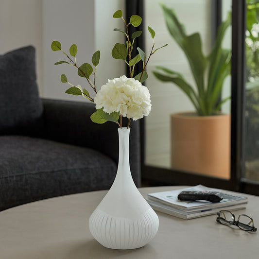 Minimalist Glass Bottle Vase for Living Room Decor - Decorative Modern Home Accent Perfect for Bedroom, Office Styling, and Table - Elegant Contemporary Flower Vase for House Decor - 15" White