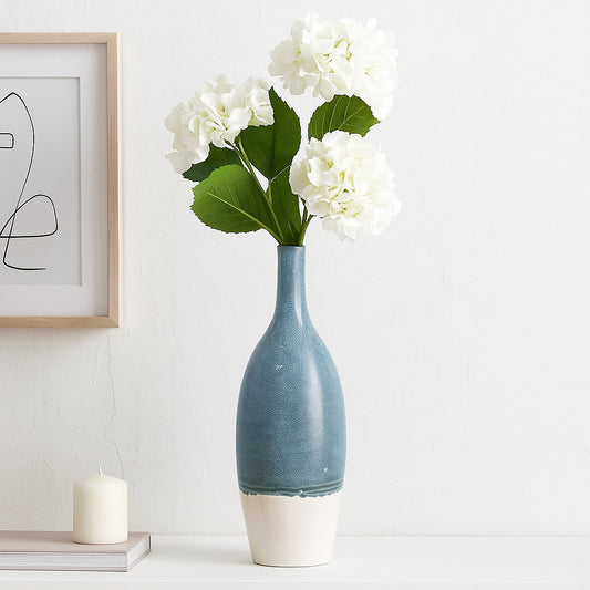 Tall Ceramic Vase for Home Decor – Decorative Accent for Living Room, Office, and Room Decor – Two Tone Bottle Shape Flower Vase for Bedroom, House, or Table Display – 27" Blue & White