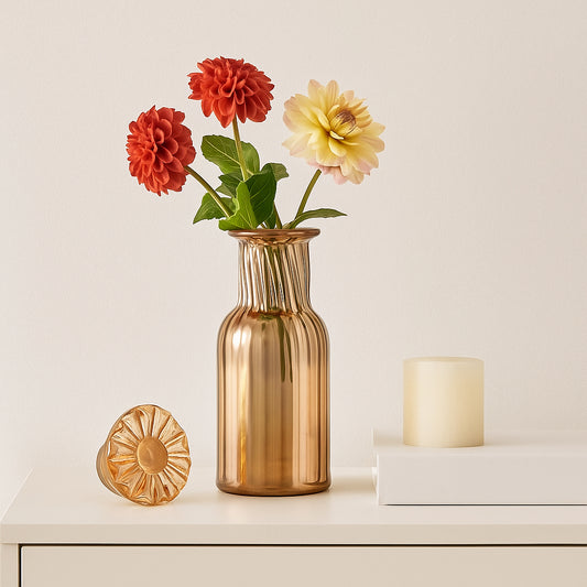 Decorative Frosted Glass Bottle Vase with Mushroom Lid for Living Room Decor - Contemporary Stylish Flower Vase for Flowers, Bedroom, and Home - Elegant Accent for Table or House Decor - 13" Orange