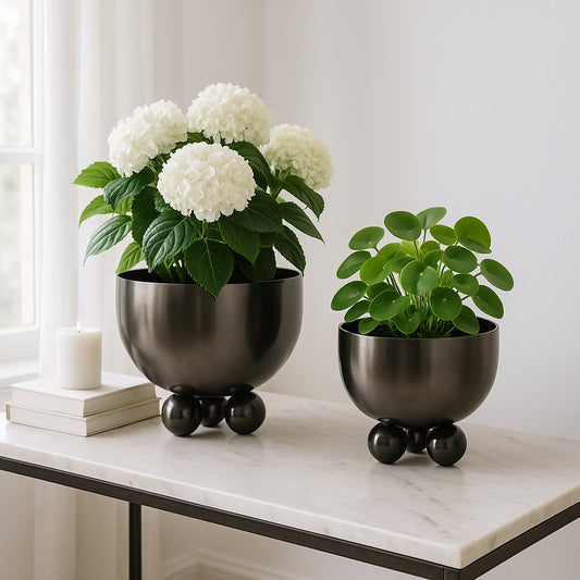 Home Decor for Flower Pots and Planters – Indoor or Outdoor Plant Pots for Succulents, Orchids, or Herbs – Modern Pot for Plants Ideal for Garden, Patio, and Living Room Decor; Set of 2 – 9", 8" Gray