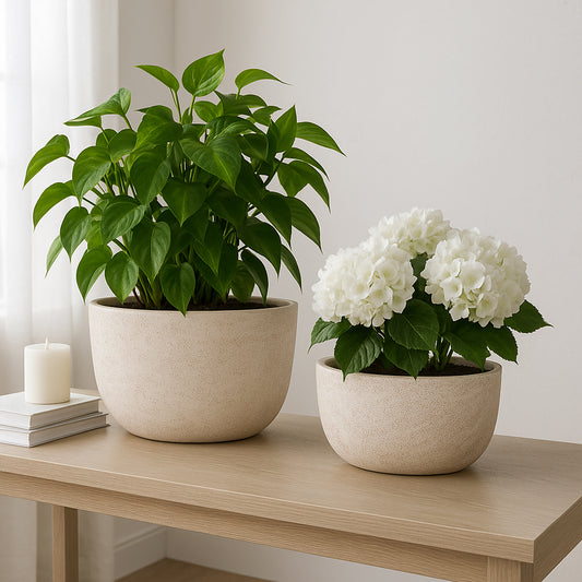 Modern Planters and Flower Pots for Home Decor – Ceramic Plant Pots for Indoor and Outdoor Use – Decorative Pots for Plant Stands Perfect for Garden, Patio, or Room Decor Set of 2 – 12", 10" Ivory