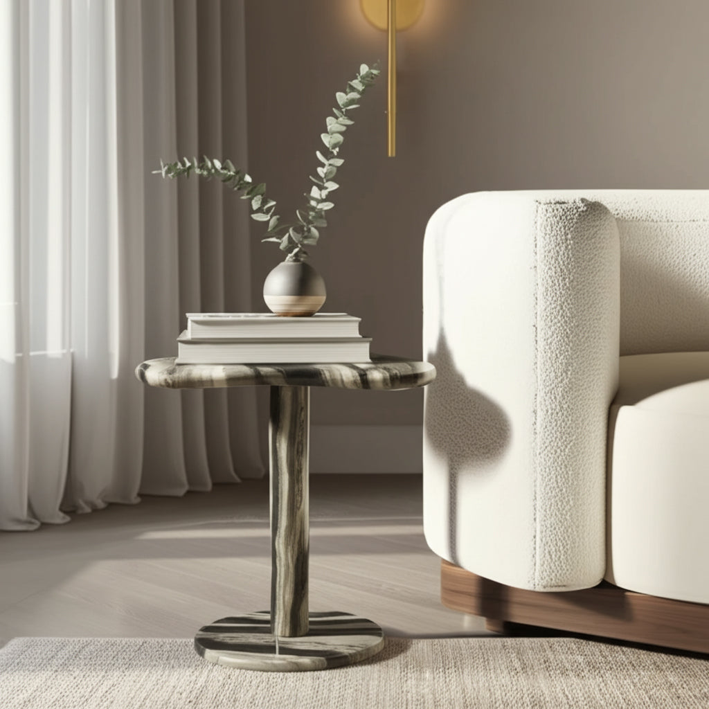 End Table, Side Table, or Small Night Stand for Home Decor - Sturdy Metal Drink Table with Artistic Square Base Ideal for Small Spaces - Slim Accent for Living Room, Bedroom, or Office - 24" Brown