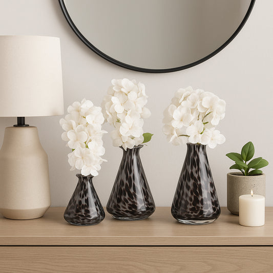 Artistic Glass Bottle Vase for Living Room Decor - Decorative Home Vase Accent for Bedroom, Office, and Tabletop - Contemporary Flower Vase Perfect for House Decor Styling Set of 3 - 10", 8", 7" Black