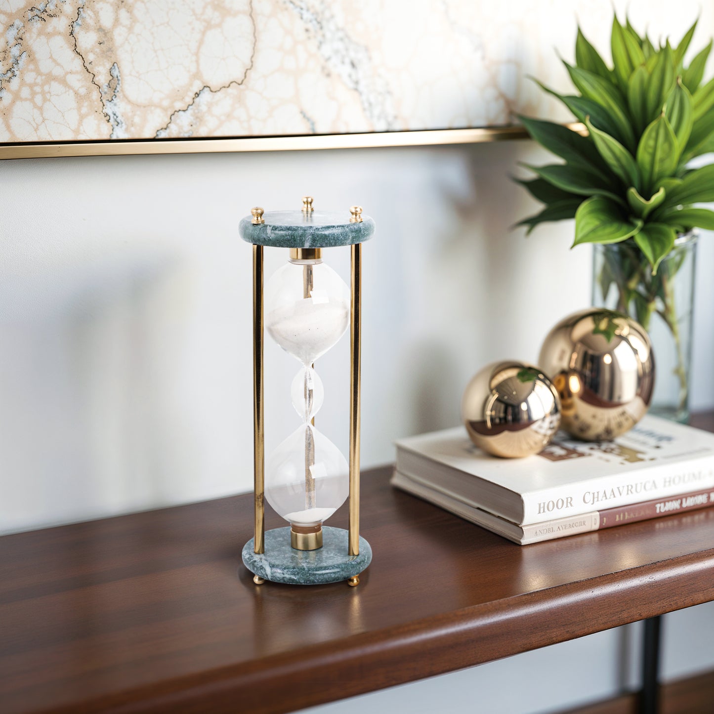 Decorative Object Marble Glass Metal Hourglass Modern Glam Accent for Home Office Bedroom Living Room - 11" Black