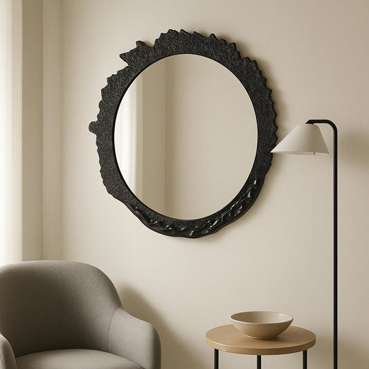 Decorative Large Oval Wall Mirror for Bedroom Decor - Modern Stylish Sculptural Mirror Perfect for Living Room, Bathroom, or Entryway - Versatile Wall Accent for Hallway and Home Decor - 35" Black