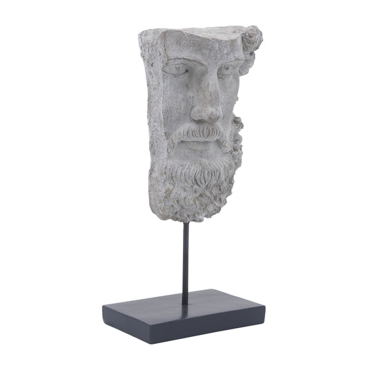 Ness & Jord  Ceramic Man Face Bust Sculpture - Contemporary Gray Bearded Man Artistic Polyresin 18" Statue on Stand For Home or Office Table Decor