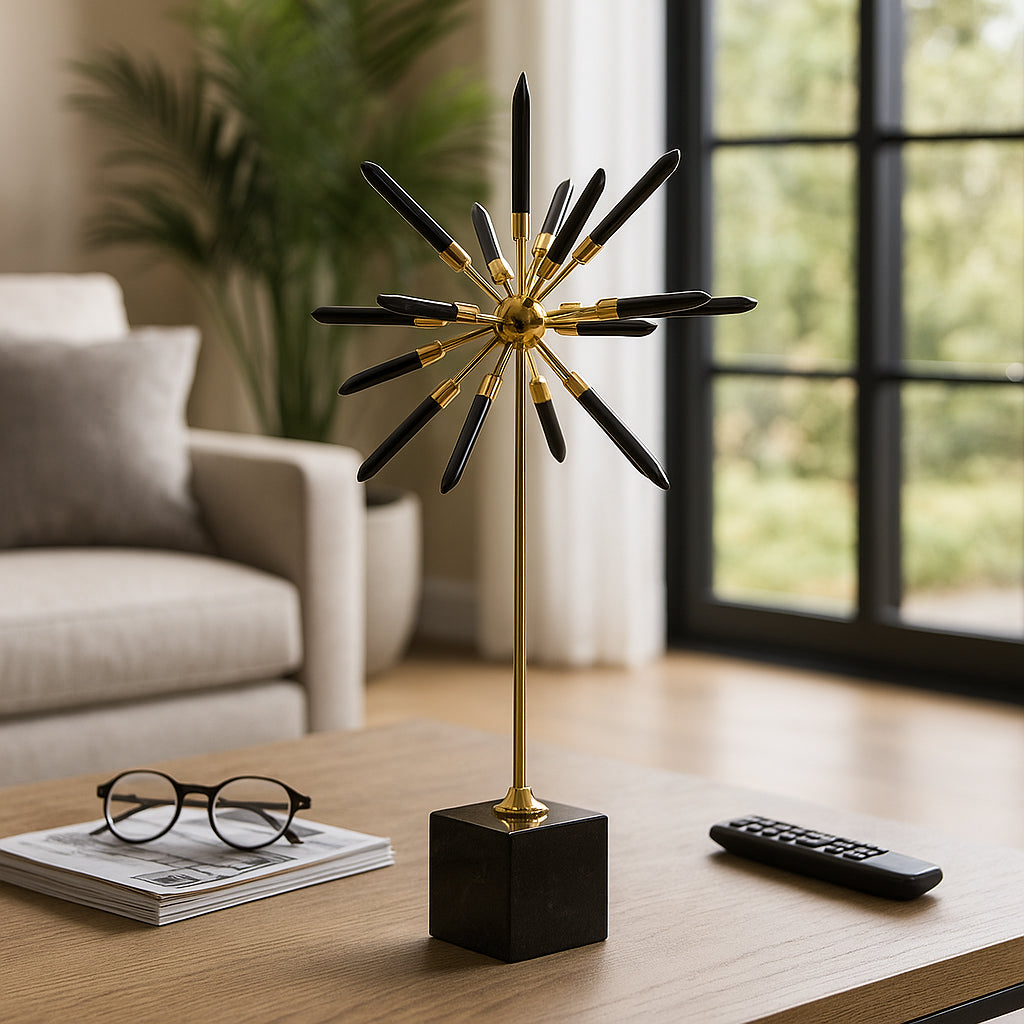 Decorative Crystal Starburst Statue with Base for Home Decor - Stylish Sculpture Object Perfect for Office, Tabletop Accent, or Living Room Decoration