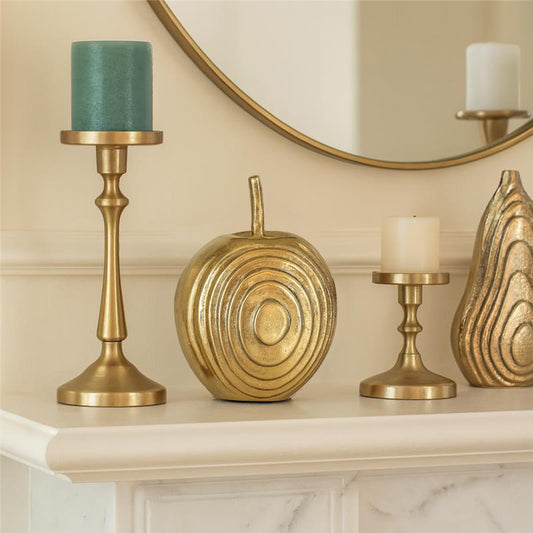 Home and Office Decorative Ornament – Metallic Aluminum Apple Sculpture with Swirl Design for Coffee Table, Shelf, or Bathroom – Bold Living Room Decor For Style That Speaks Without Words – 6" Gold