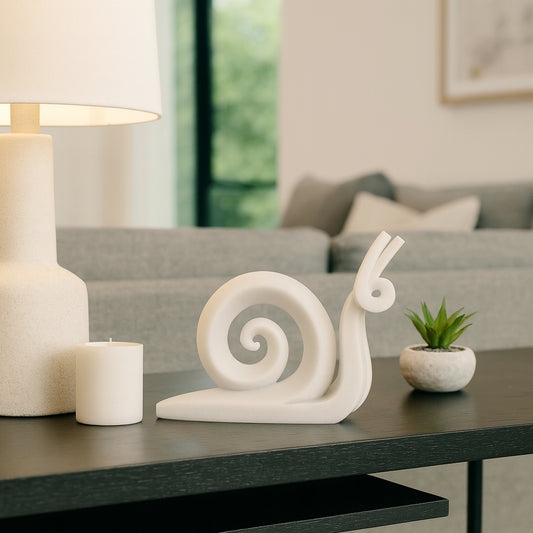 Home and Office Sculpture for Bathroom Decor – Minimalist Abstract Snail Ornament with Spiral Shell – Elegant Polyresin Statue for Living Room, Bedroom, Coffee Table, and Shelf Decor – 10" White