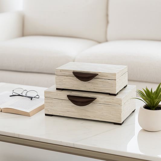 Textured Decorative Boxes for Home Decor – Modern Storage Boxes with Lid for Keepsakes, Jewelry, and Photos – Sleek Accent Boxes and Home Organizer for Entryway or Shelf; Set of 2 – 4", Ivory