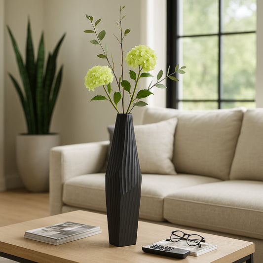 Decorative Asymmetrical Metal Vase for Living Room Decor - Modern Sculptural Flower Vase for House, Office, and Tabletop - Stylish Home Accent for Bedroom or Any Room Decor - 24" Black