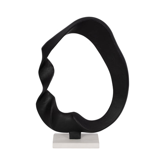 Ness & Jord's Twisted Sculpture on Marble, 16", Aluminum Black/White