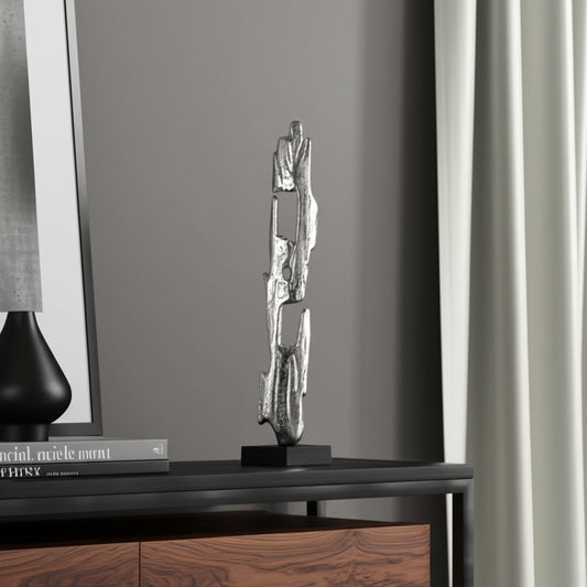 Small Silver Wood Post Sculpture - Decorative Accent for Home Decor Perfect for Bathroom, Office, or Living Room - Modern Ornaments and Statues for Shelf or Coffee Table Decor  - 25.5", Silver