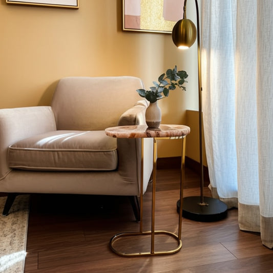 Home Decor End Table, Side Table, or Night Stand - Luxury Marble Table with Pedestal Base for Small Spaces - Glam Accent Table for Modern Living Room, Bedroom Corners, or Entryway Decor - 22" Ivory