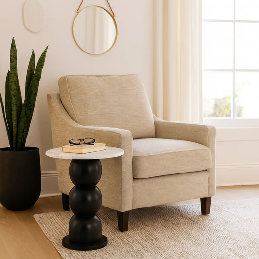 Bubble End Table, Side Table, or Small Night Stand for Room Decor - Artistic Bedside Table with Marble Top for Modern Bedroom or Living Room Decor - Accent Table for Small Spaces - 21" White & Black