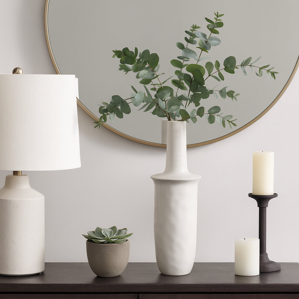 Ceramic Flower Vase for Living Room Decor – Elegant Tall Home and Office Vase with Unique Flared Top Perfect for Fresh Florals – A Modern Centerpiece for House, Bedroom, and Tabletop – 25" Ivory