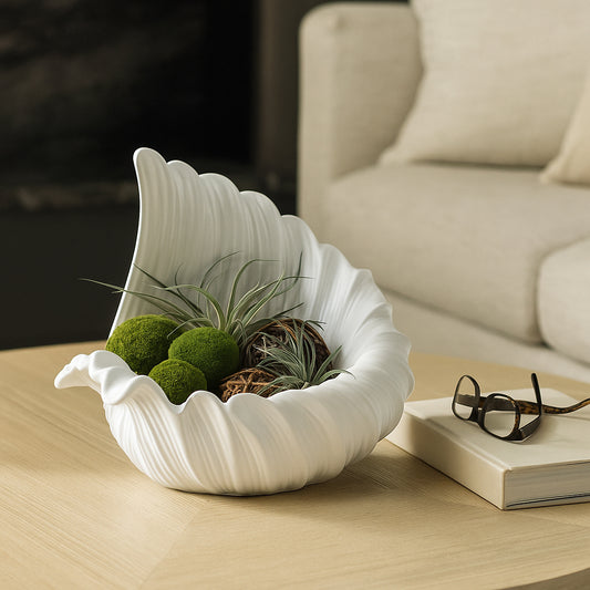 Decorative Shell Inspired Bowl for Coffee Table Decor - Modern Centerpiece Table Decoration and Shelf Styling for Home Decor Accent - Versatile Kitchen Counter Decor, Key, or Candy Bowl - 13", White
