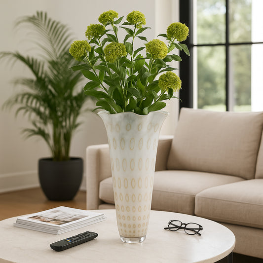Elegant Large Glass Flower Vase for Living Room Decor - Contemporary Decorative Accent for Home, Bedroom Styling, and Office - Sophisticated Table Vase, Shelf Display, or House Decor - 20" White