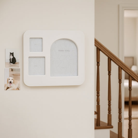 Photo Frame for Tabletop – Picture Frame with Sleek Rounded Edges Ideal for Family Portraits or Entryway Photo Display – 3 Photo Collage Decorative Wall Frame for Home or Office Decor – 14" Ivory