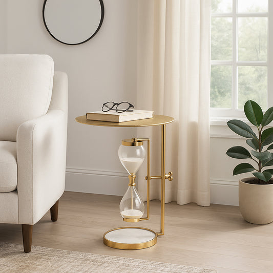 Decorative Metal End Table with Hourglass Accent for Home Decor - Side Table for Small Spaces, Bedroom, or Living Room Decor - Modern Drink Table, Small Bedside Table, or Night Stand - 23" Gold