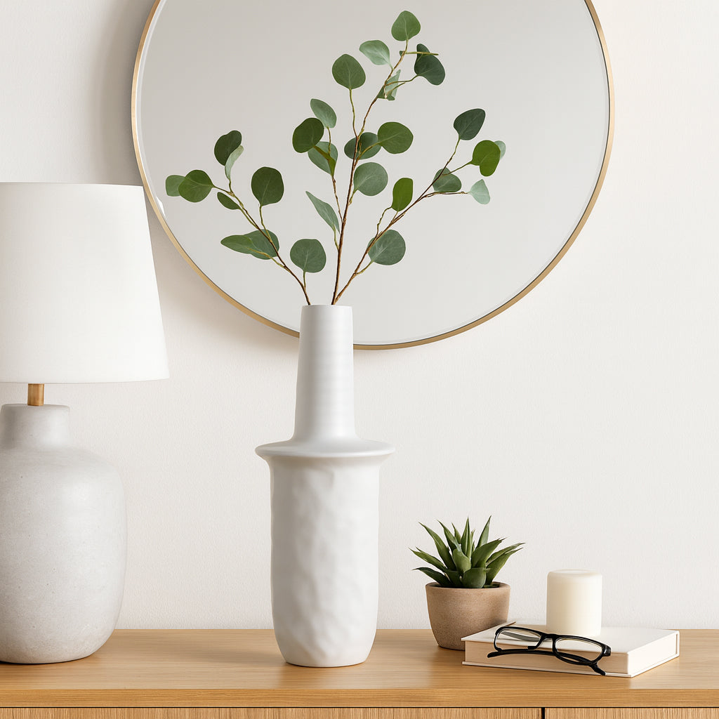 Ceramic Flower Vase for Living Room Decor – Elegant Tall Home and Office Vase with Unique Flared Top Perfect for Fresh Florals – A Modern Centerpiece for House, Bedroom, and Tabletop – 22" Ivory