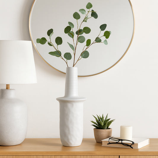 Ceramic Flower Vase for Living Room Decor – Elegant Tall Home and Office Vase with Unique Flared Top Perfect for Fresh Florals – A Modern Centerpiece for House, Bedroom, and Tabletop – 22" Ivory