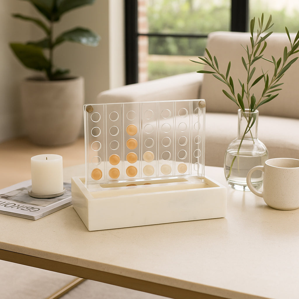 Modern Tabletop Strategy Game Decorative Accent Iron MDF Resin Contemporary Design Home Office Bedroom Living Room Decor - 8" Ivory